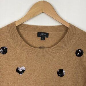 J.Crew L Cashmere Sweater Beige Black Sequins Polka Dots